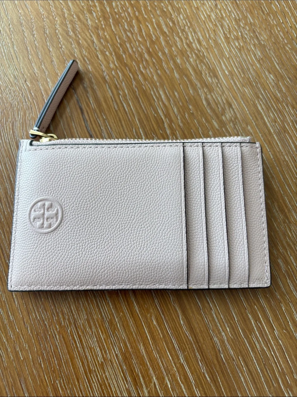 Tory Burch Pebbled Leather Card Wallet Wristlet in Light Pink